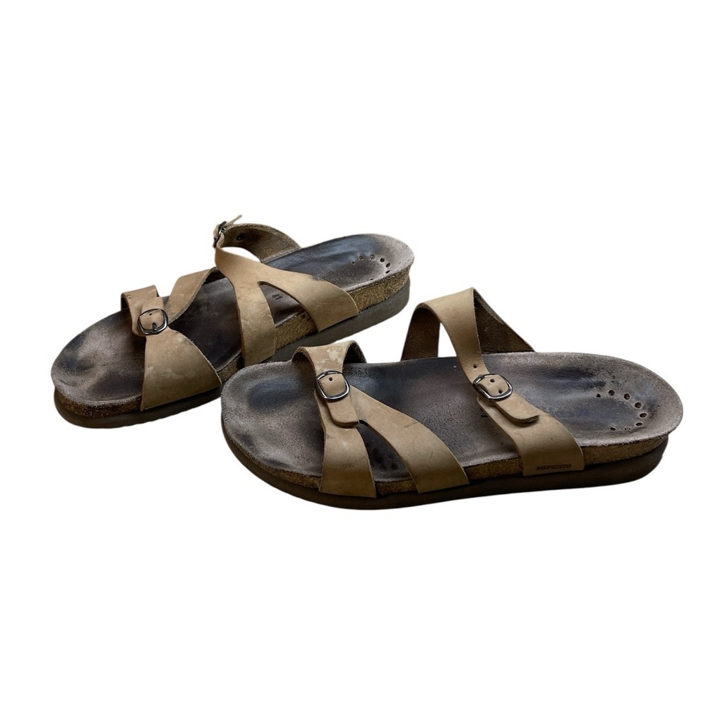 Mephisto Hannel Sandals Size 41 Tan Leather Cork Footbed Women’s Shoes Comfort